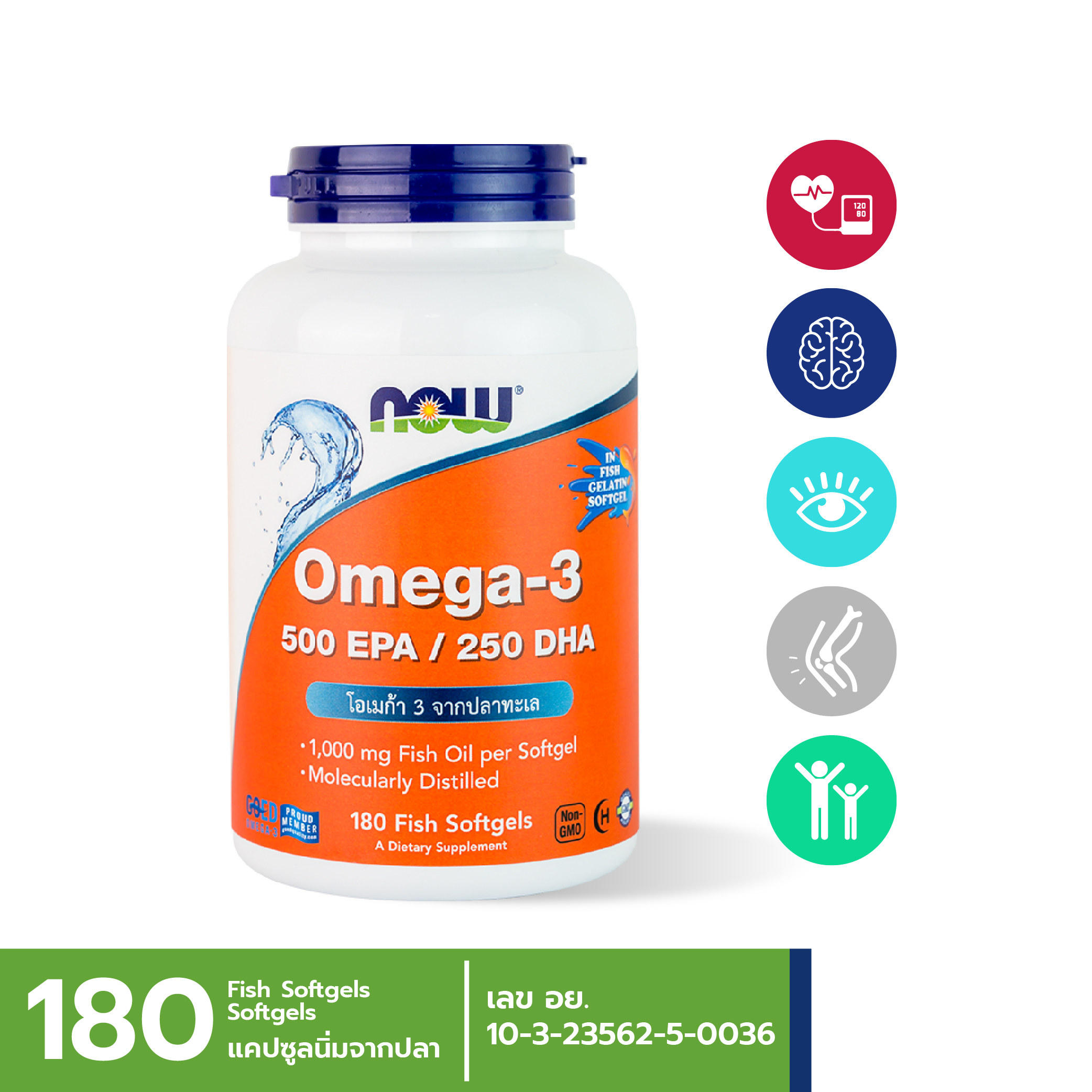 NOW Omega 3 EPA500 DHA250 From Fish Oil 180 Softgels 