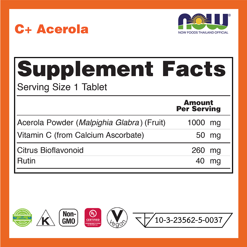 [กรอกโค้ด FEB80 ลดทันที 80.-] NOW C Plus Acerola Cherry and Citrus Bioflavonoid Tablets